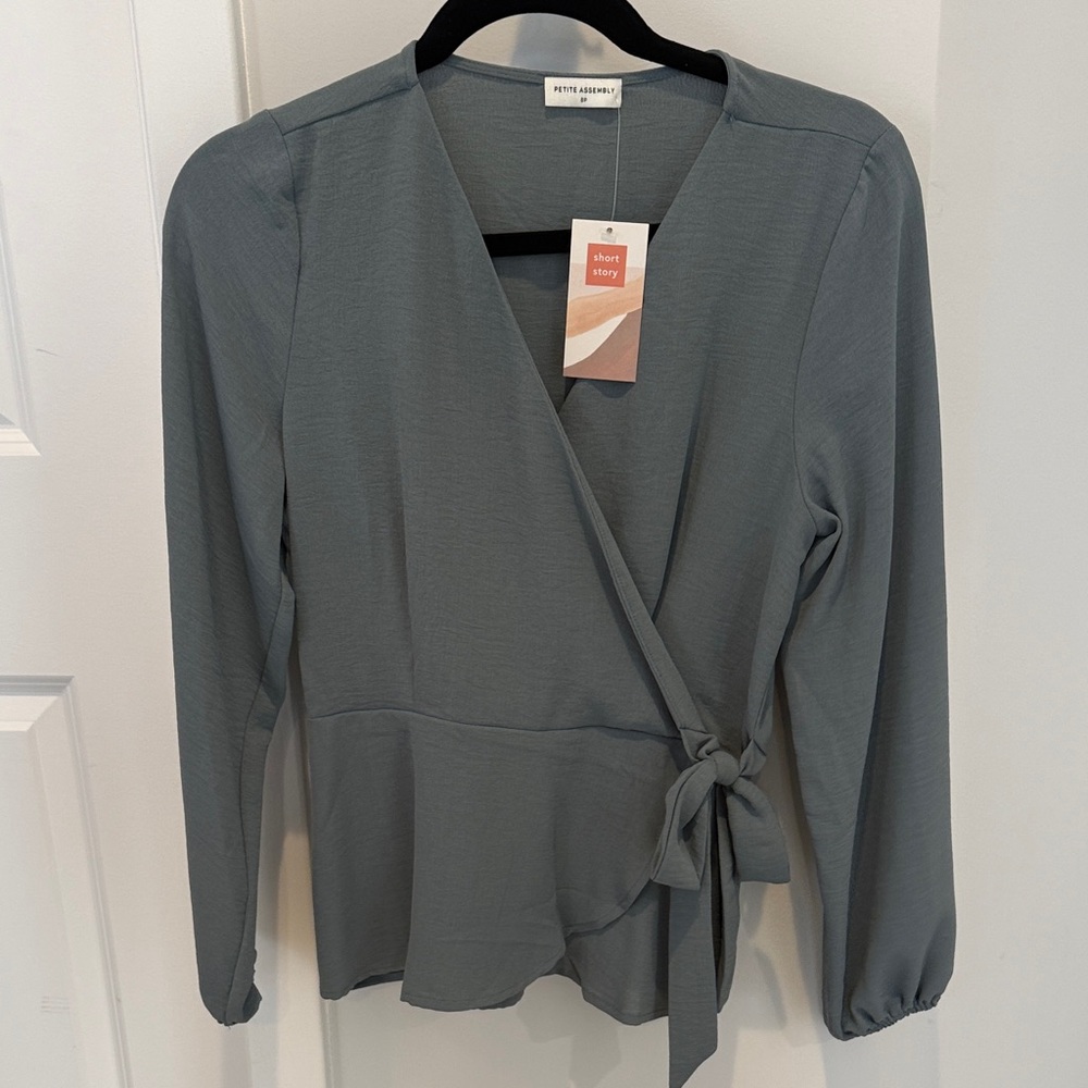 Slate Gray Wrap Blouse with Side Tie